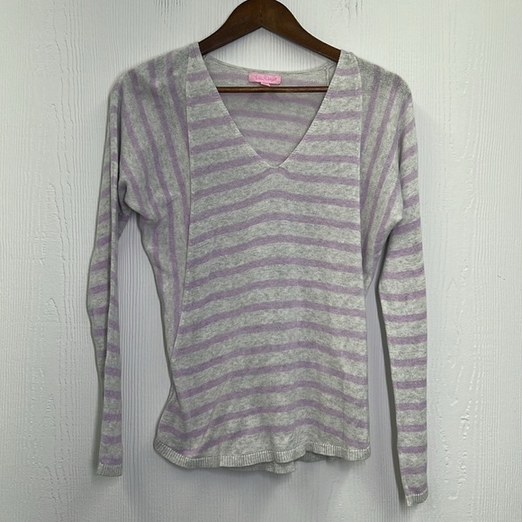 Lilly Pulitzer - Stasia Heathered Lilac And Gray Striped Verbena Sweater Size XS - Picture 7 of 11